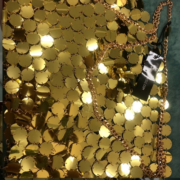 Festival - Sunlight Deity Luxury Gold Sequin Pailette Mini Dress M/L - Picture 2 of 5